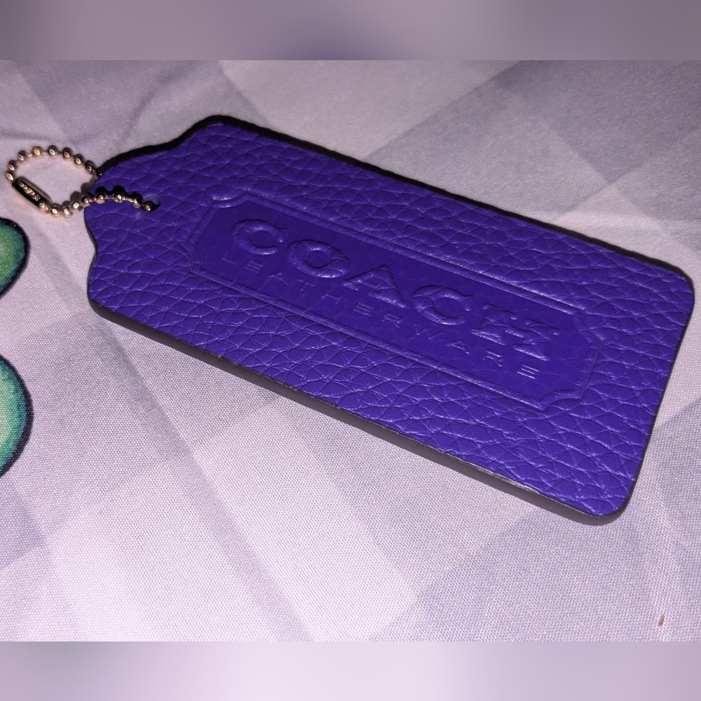 COACH Leather Tag Keychain - Bright Purple